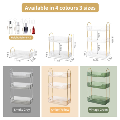 Akinbas 3-tier bathroom organizer top view reveals stacked tiers and quick item access.