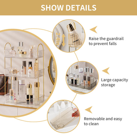 Akinbas white dresser area features elegant finish for bathroom or vanity.