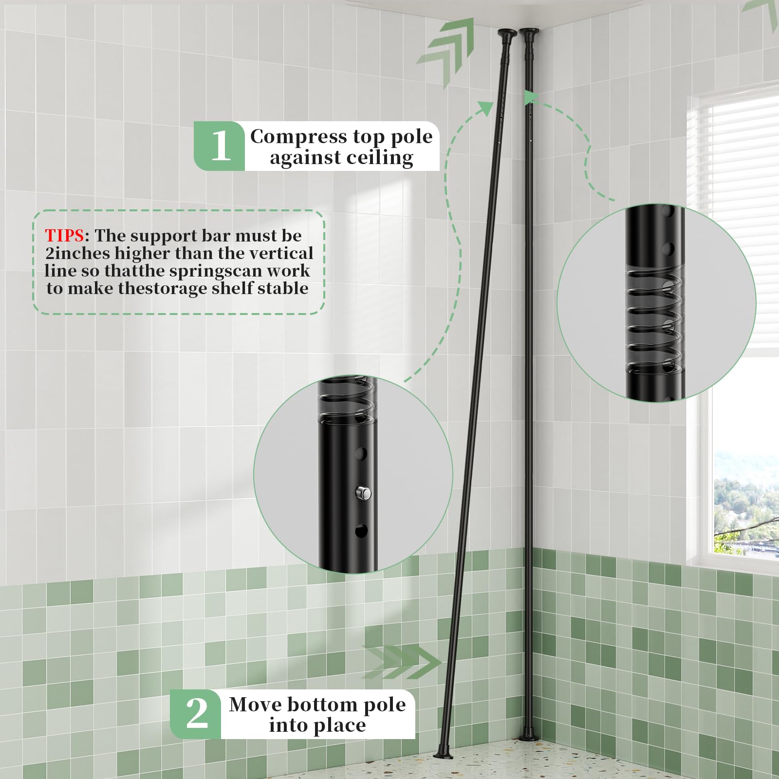 Akinbas black finish shower caddy installed in a modern bathroom.