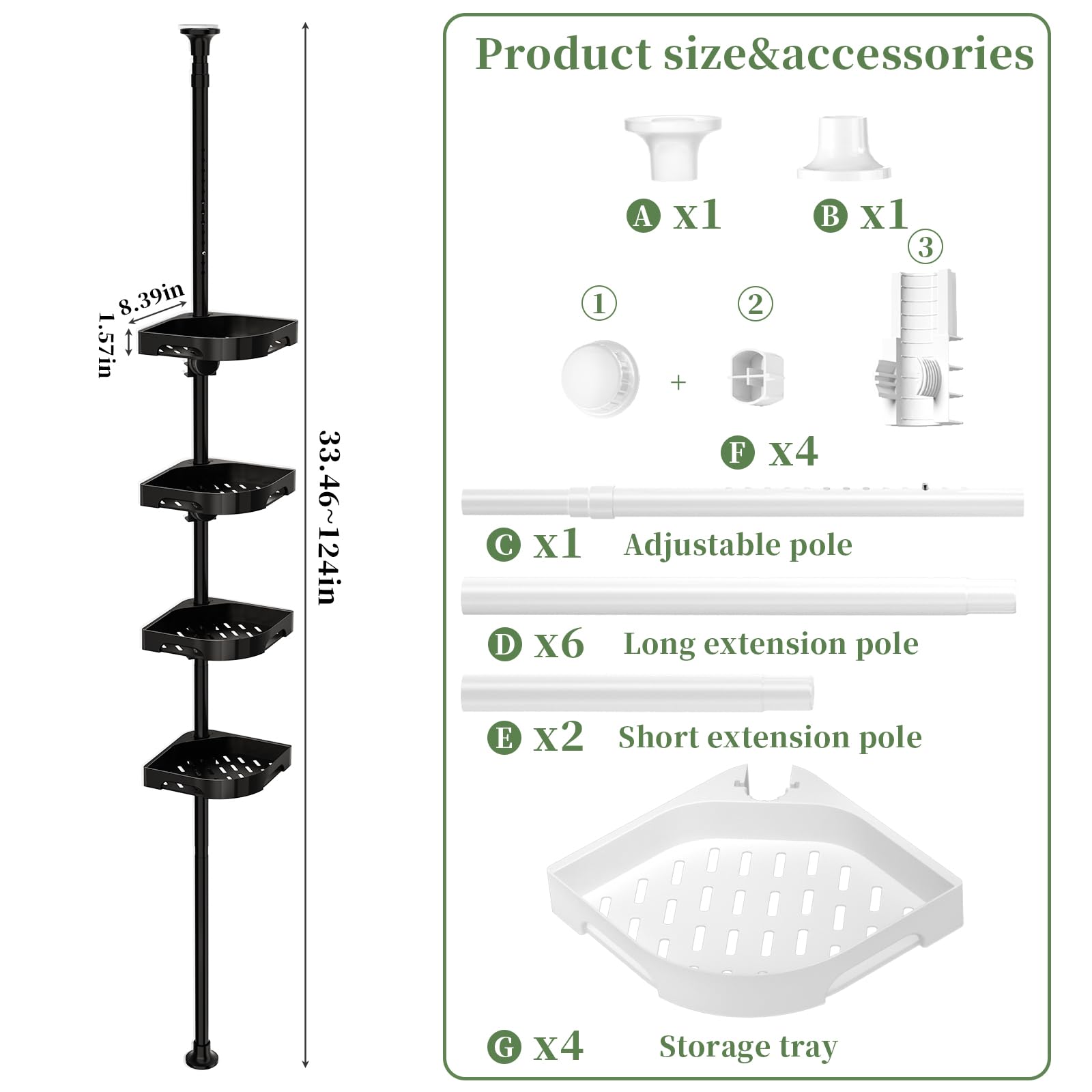 Akinbas four-basket setup stores shampoos and washes neatly in any shower.