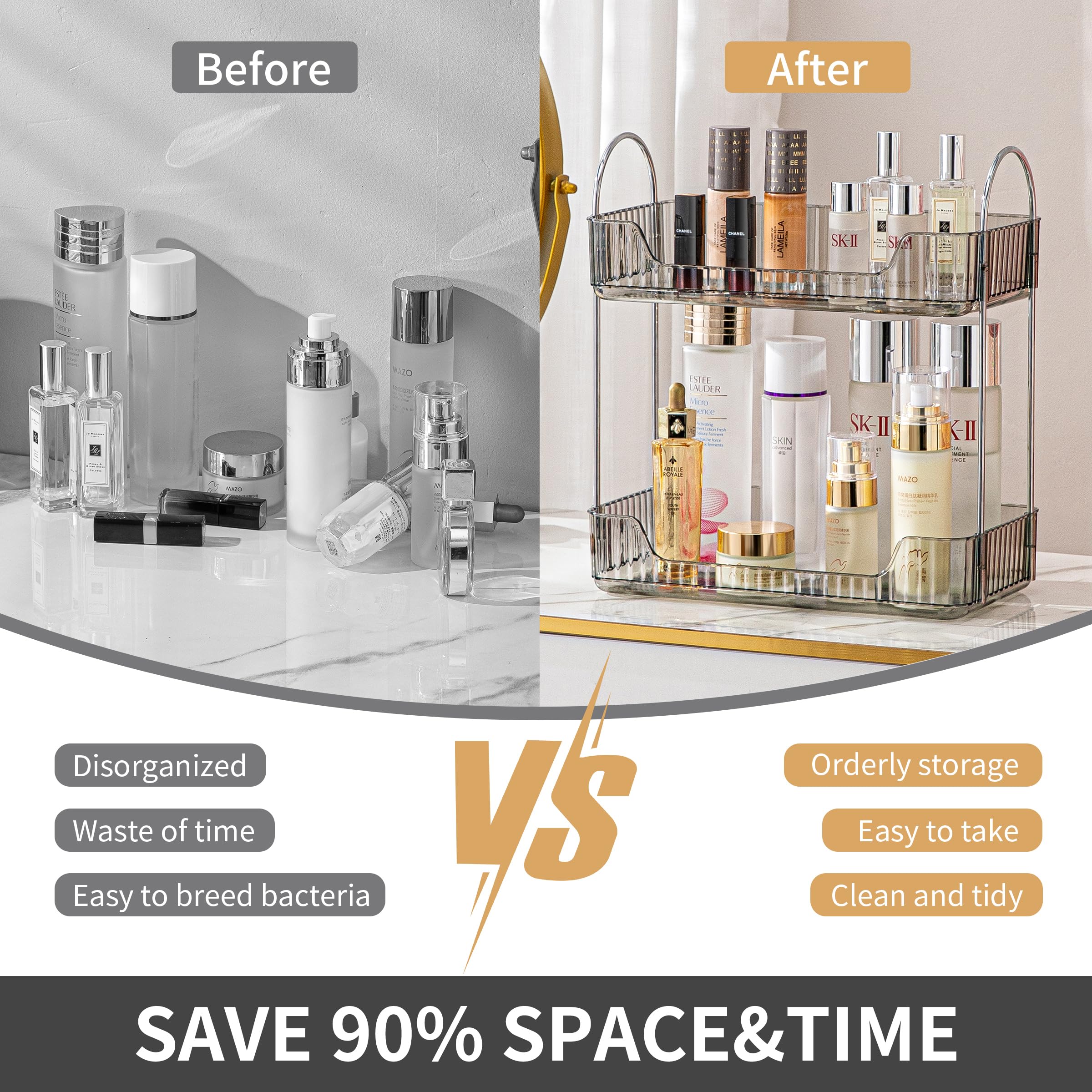 Akinbas skincare organizer on vanity keeps daily essentials tidy