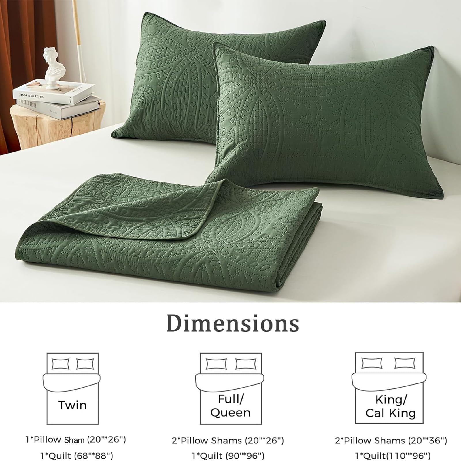 Akkialla 3-piece set includes quilt and two sham pillows for a coordinated look.