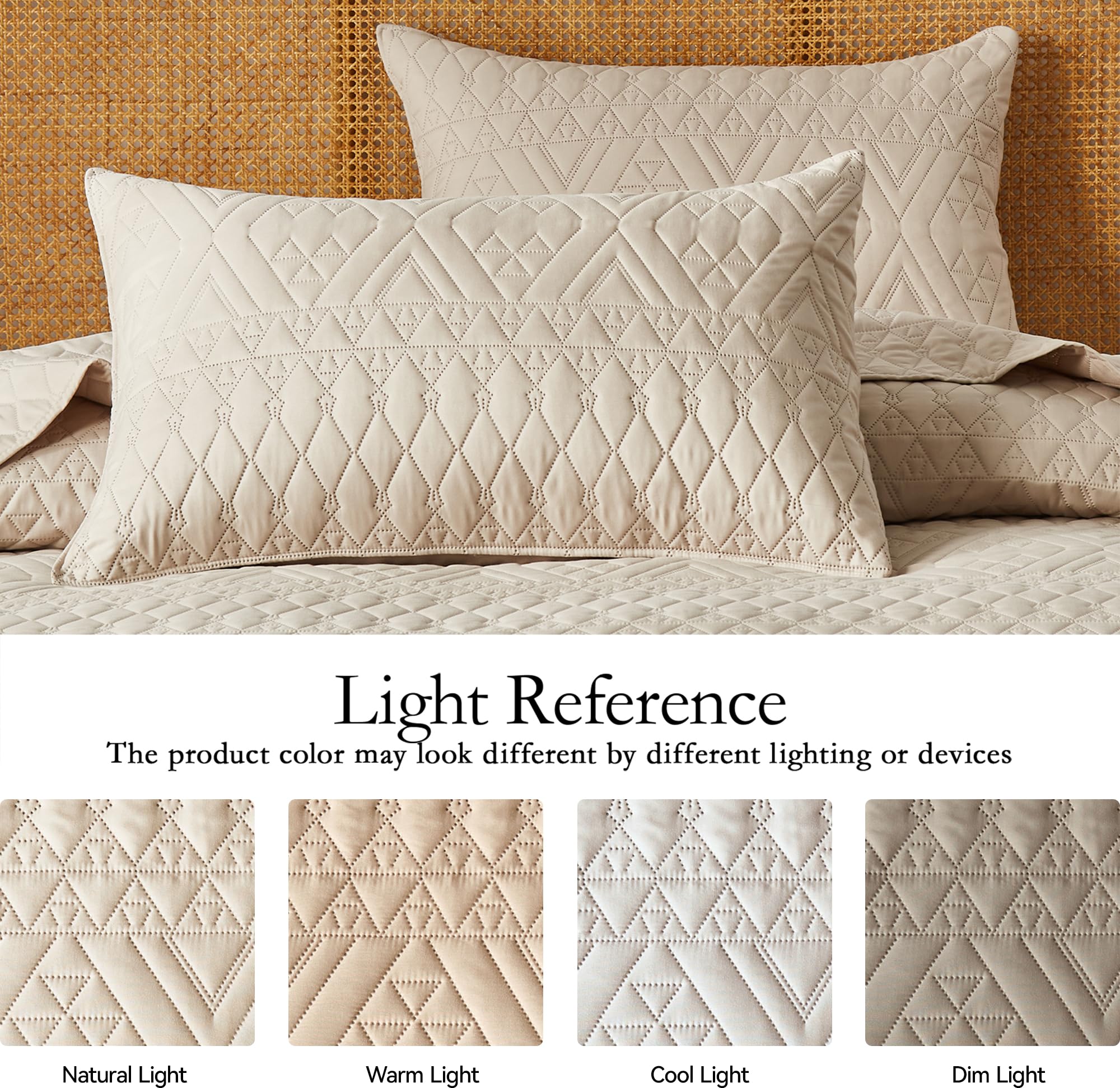 Akkialla bedroom setup featuring geometric quilt draped on bed for elegant decor.