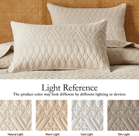 Akkialla bedroom setup featuring geometric quilt draped on bed for elegant decor.