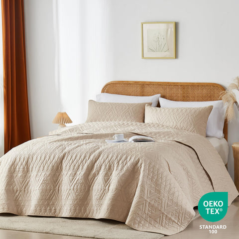 Akkialla King pillow shams in beige with coordinated style and easy bed-making.