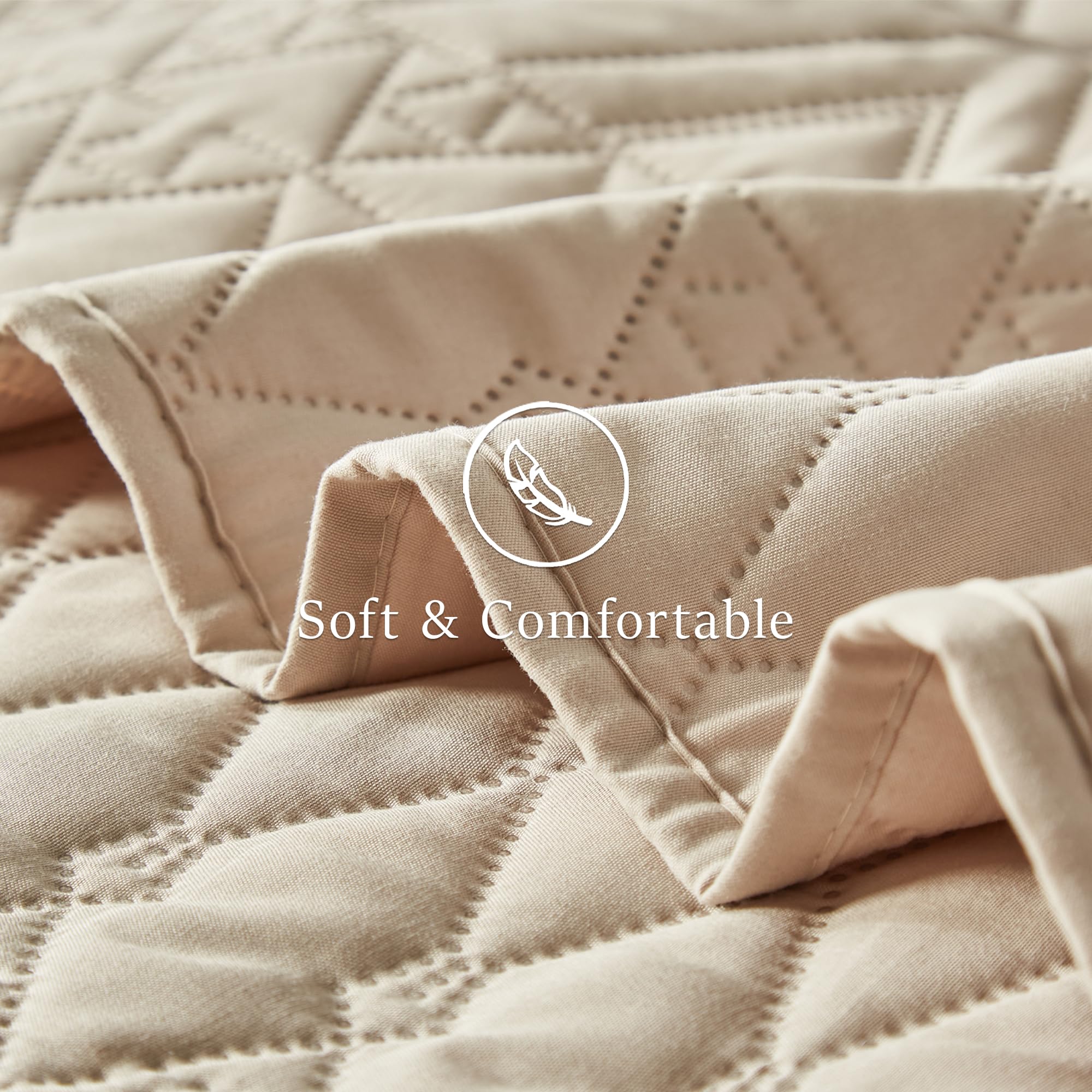 Akkialla lightweight quilt draped on a bed demonstrating versatility and easy care.