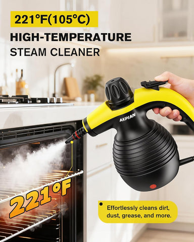 AKPIAN handheld steam cleaner extension reaches high ceilings and shelves with ease.