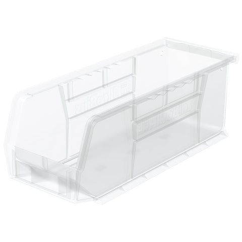 Akro-Mils AkroBins front view showing clear stackable storage for easy access