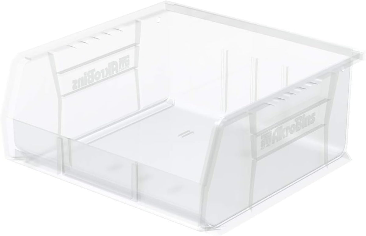 Akro-Mils AkroBins front view shows compact stackable design for efficient storage.