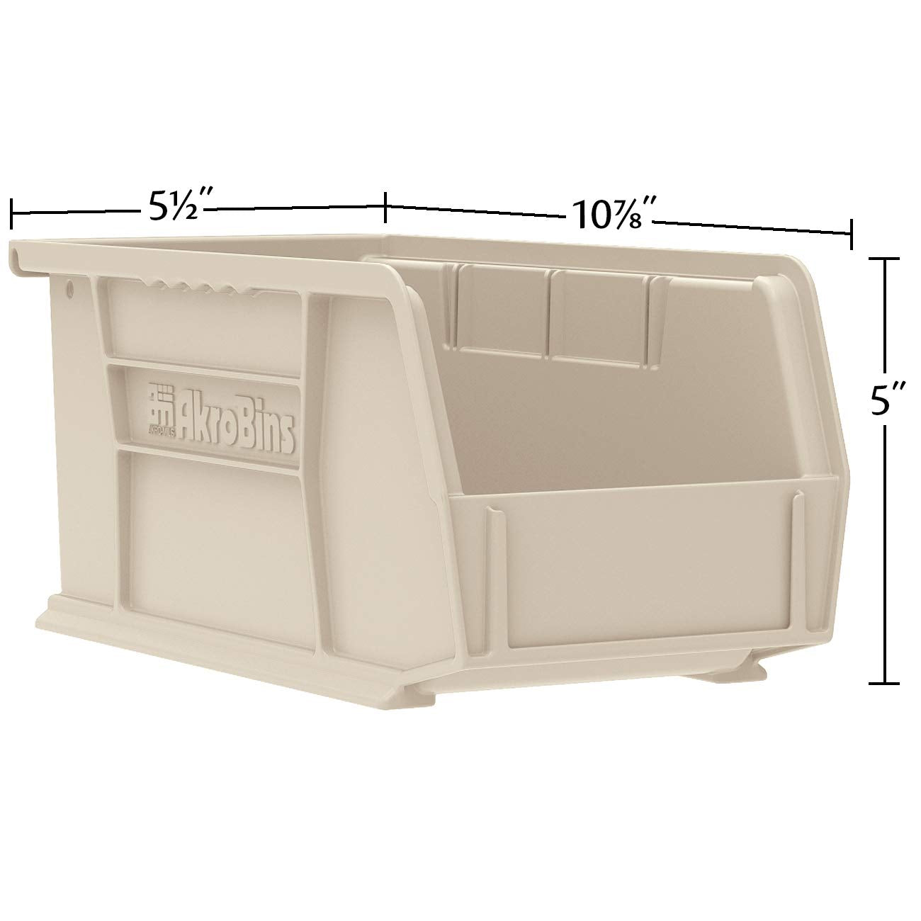 Akro-Mils AkroBins 30230 blue bin on a shelf demonstrates space saving and stackability