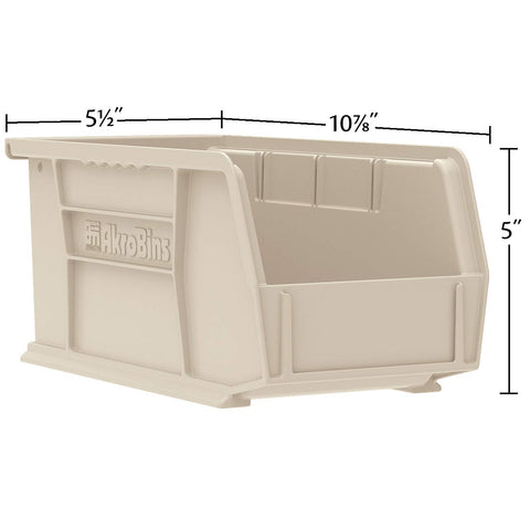 Akro-Mils AkroBins 30230 blue bin on a shelf demonstrates space saving and stackability