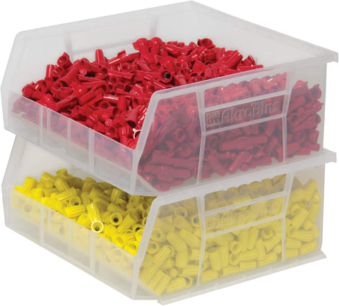 Optional dividers and label holders customize AkroBins storage.