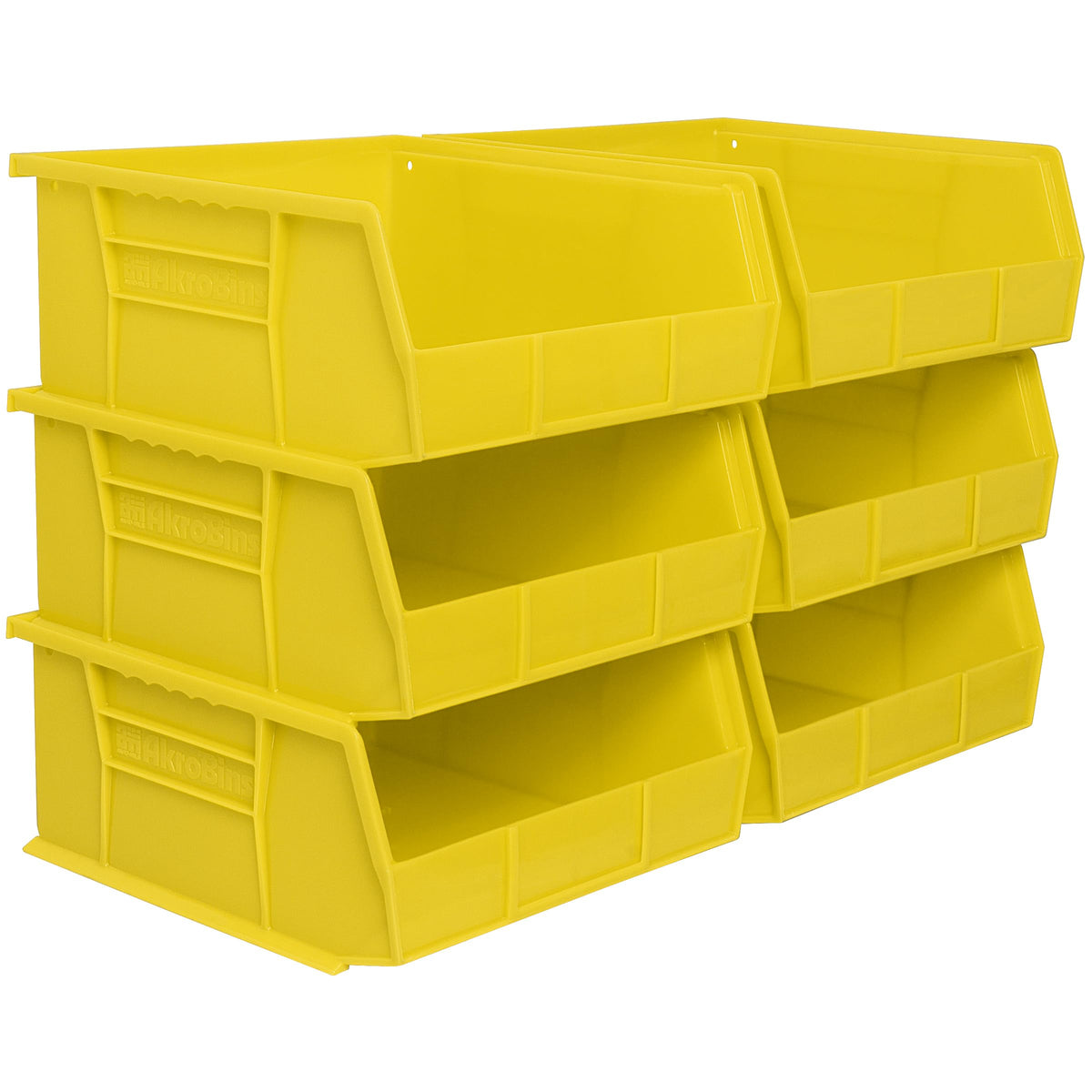 Akro-Mils AkroBins stackable bin front view for organized storage and quick access.
