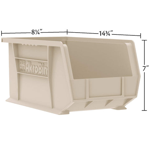 Akro-Mils AkroBins stackable bin saving space in pantry or craft room.