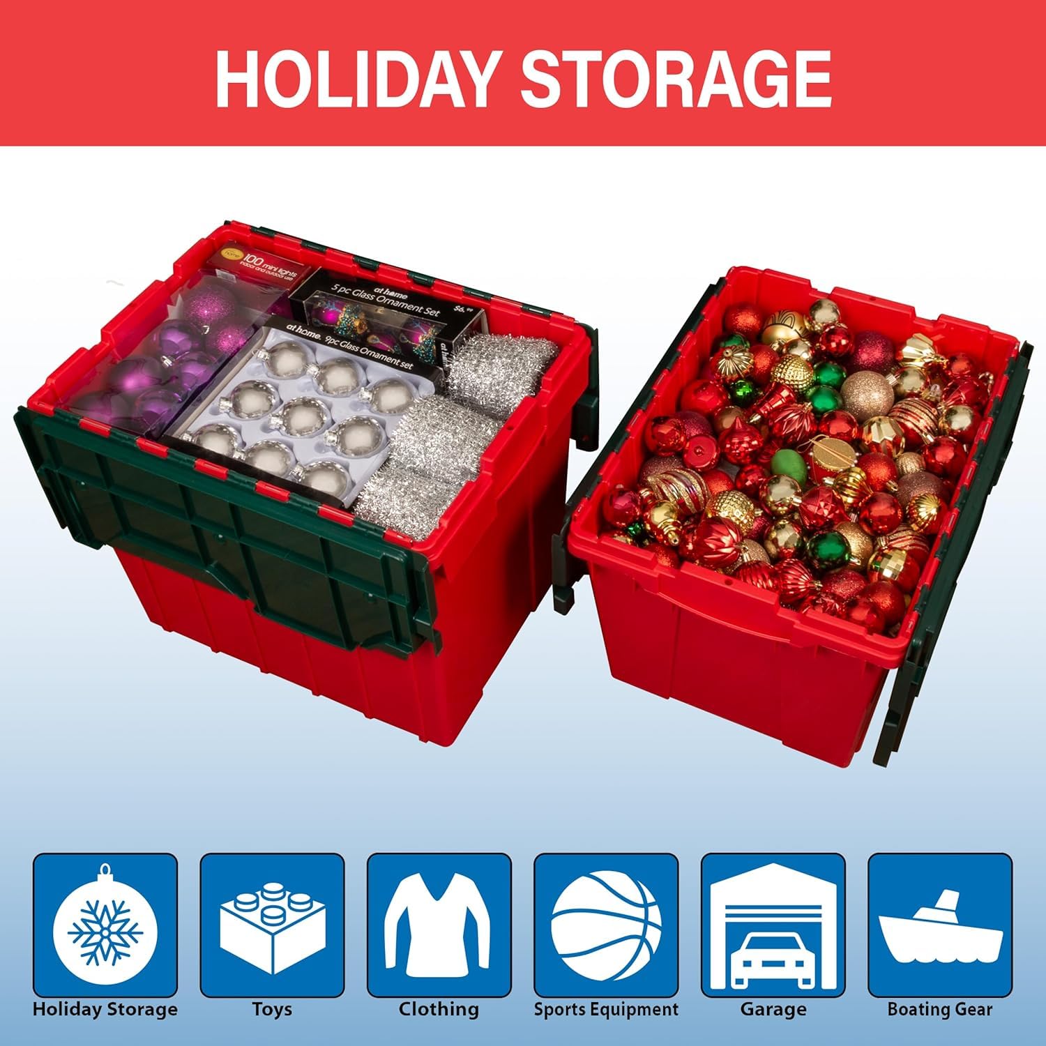 Red and green KeepBox colors support holiday storage organization