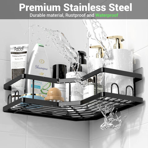 AKTECKE corner shelf mounts on tile, glass, or wood walls.