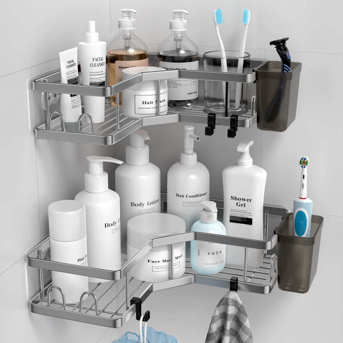 AKTECKE corner shower caddy 2-pack saves space and keeps bath essentials organized.