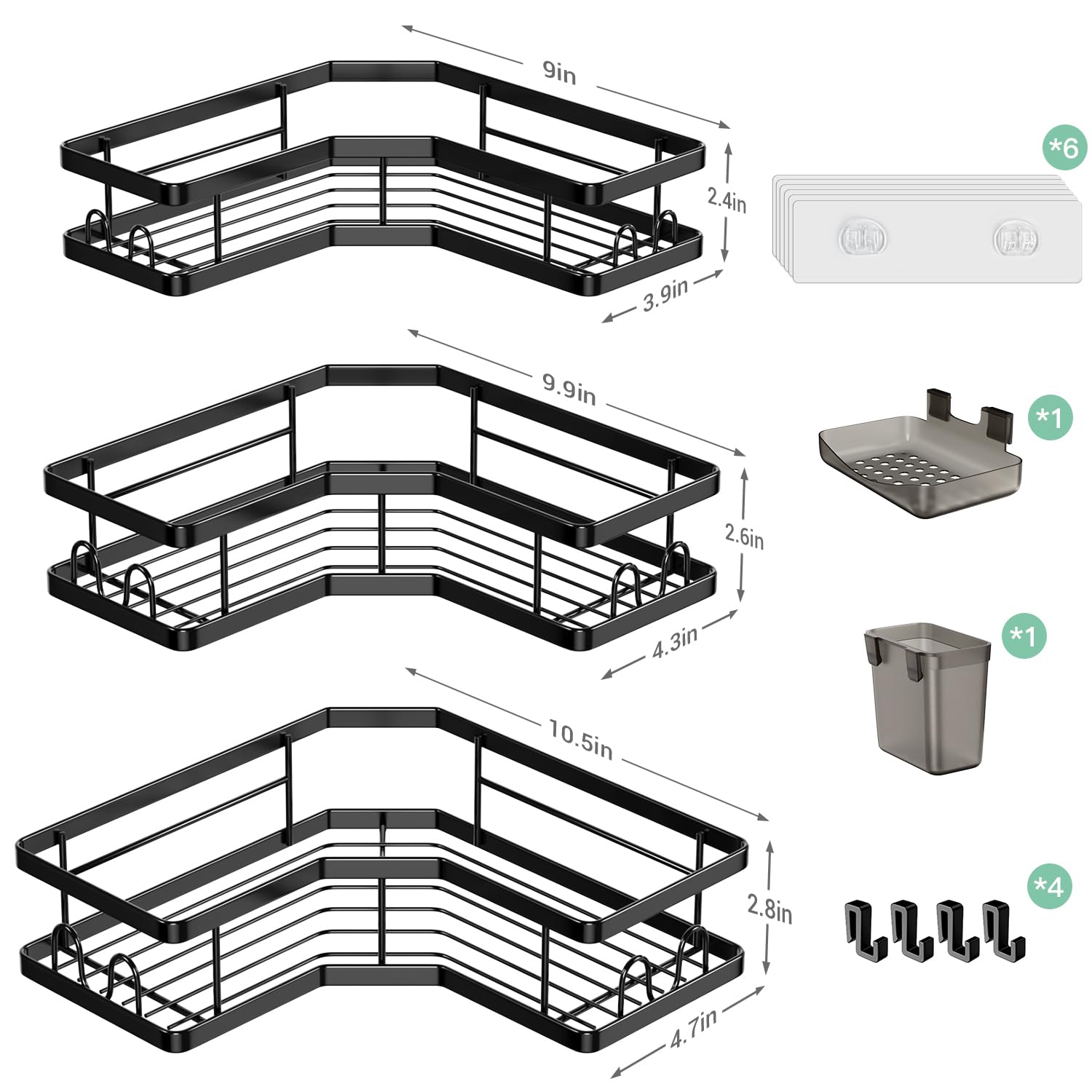 AKTECKE 3-pack shower caddies keep toiletries organized and accessible.