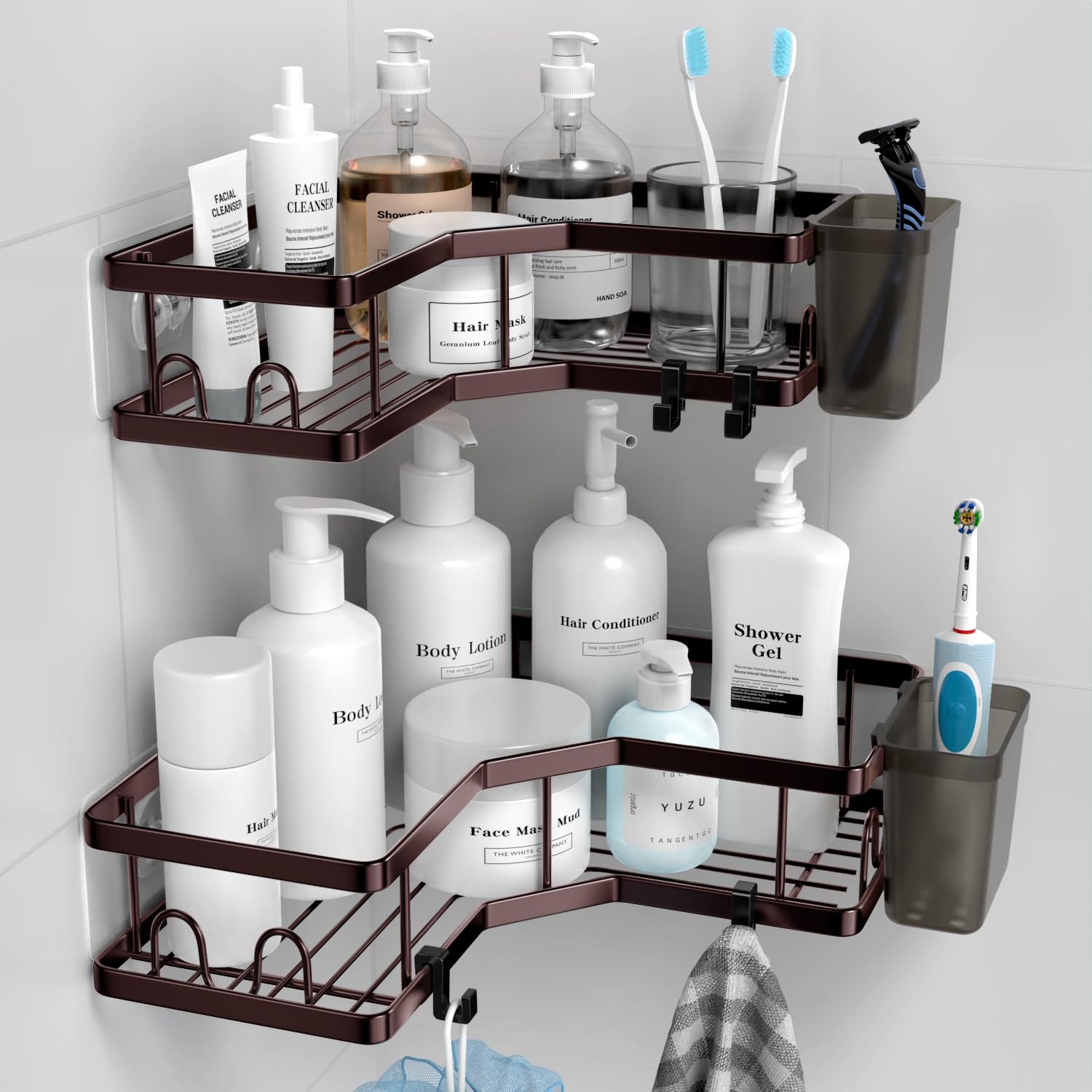 AKTECKE shower caddy corner organizer in a two-pack for clutter-free shower.