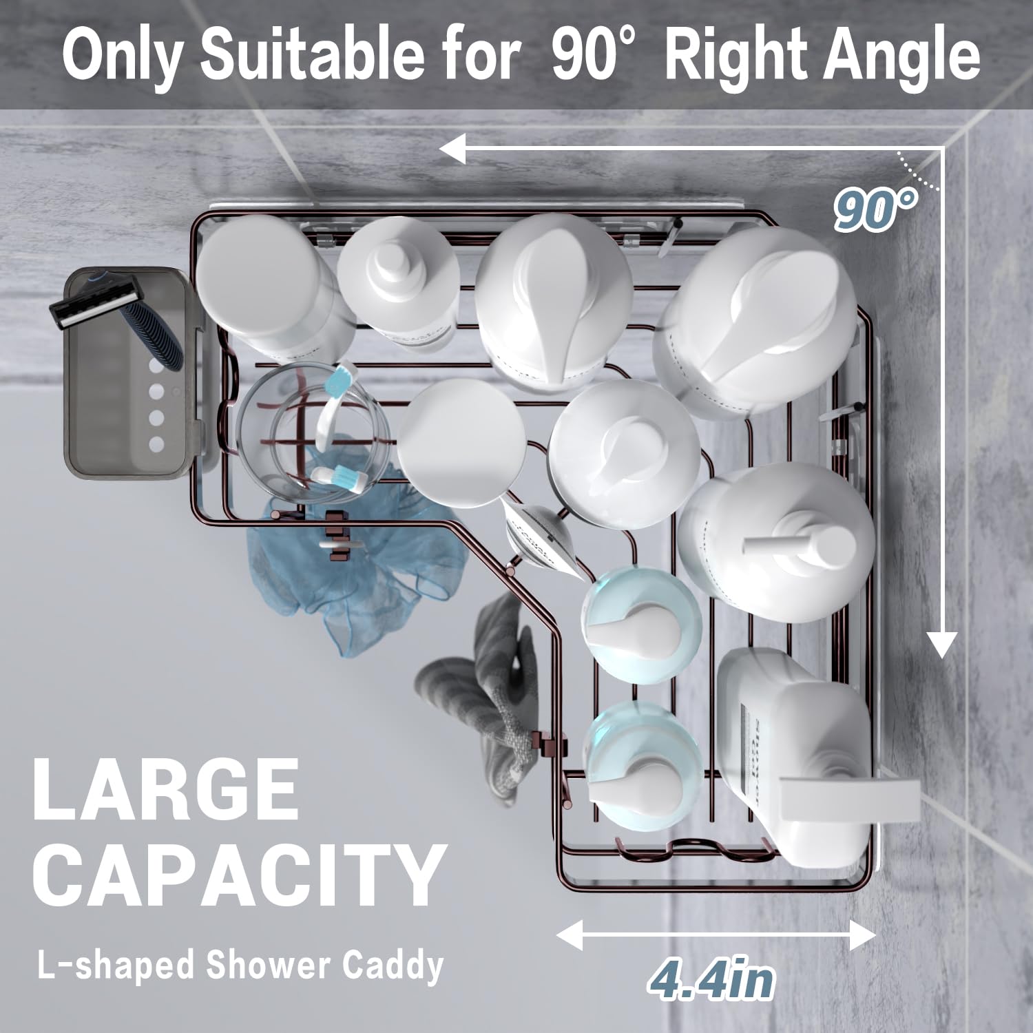 AKTECKE stainless steel bathroom rack with hooks keeps toiletries organized.