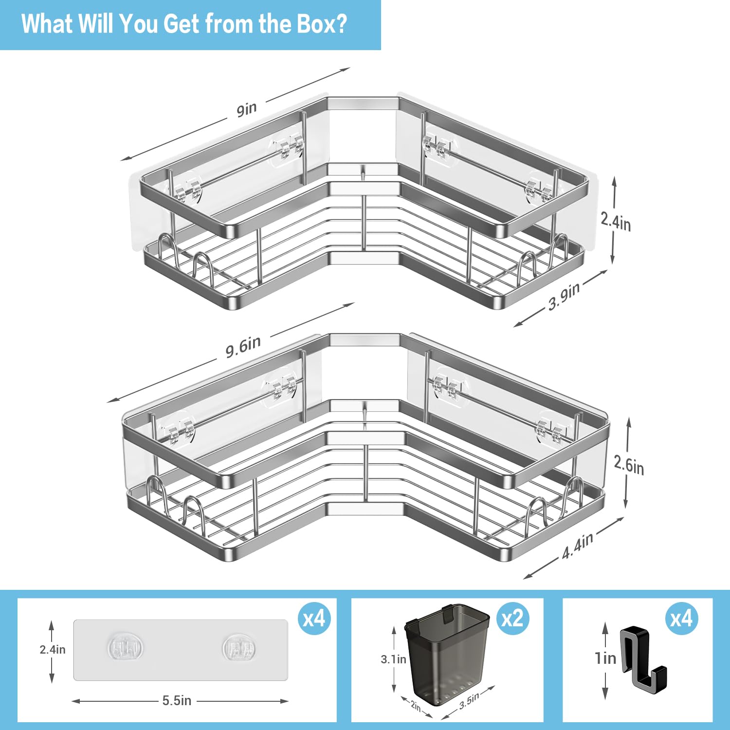 AKTECKE toothpaste holder integrated into the shower caddy for sinks-free storage.