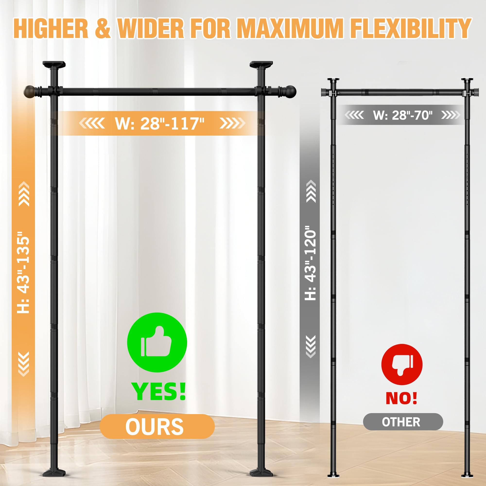 AKTOP no-drill installation curtain rod preserves walls while partitioning rooms.
