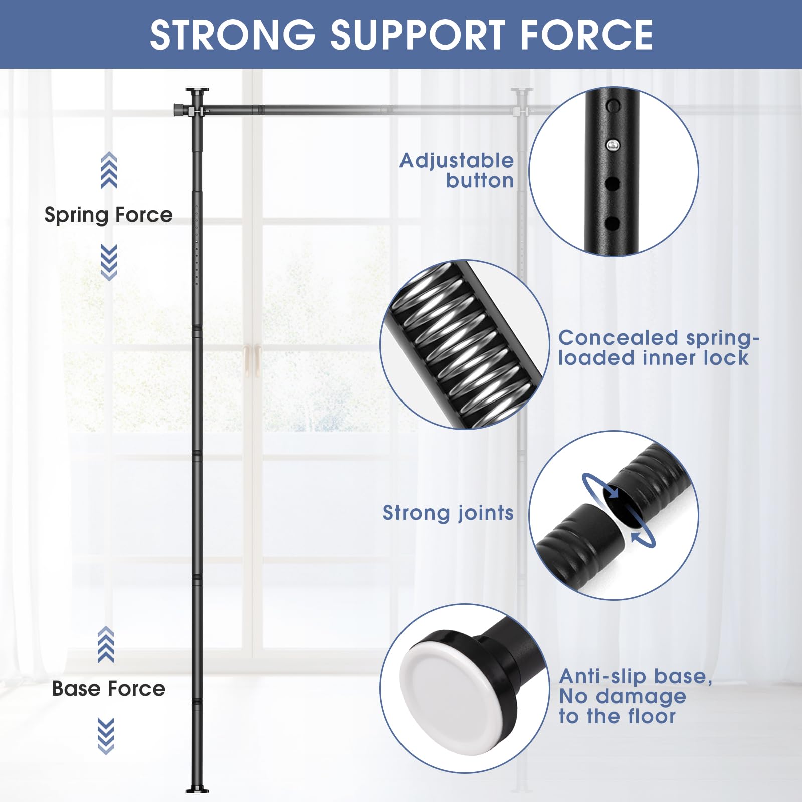 AKTOP durable 1-inch rod supports curtains with reliability.