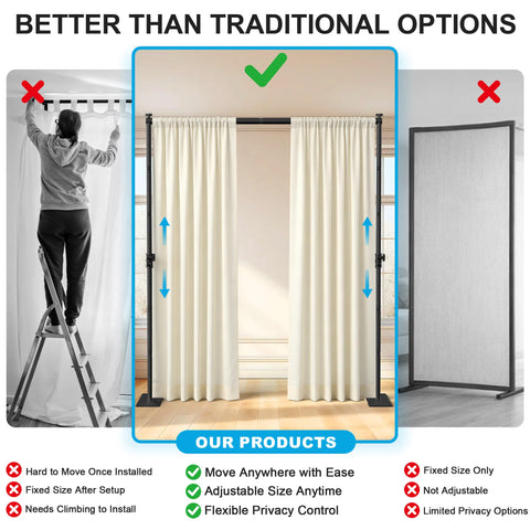 AKTOP durable metal frame offers reliable support for everyday room division.
