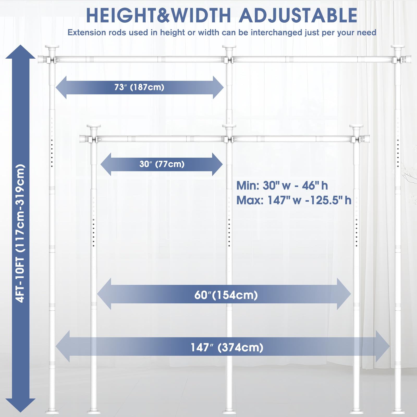 AKTOP room divider with adjustable width enables easy, tool-free installation.