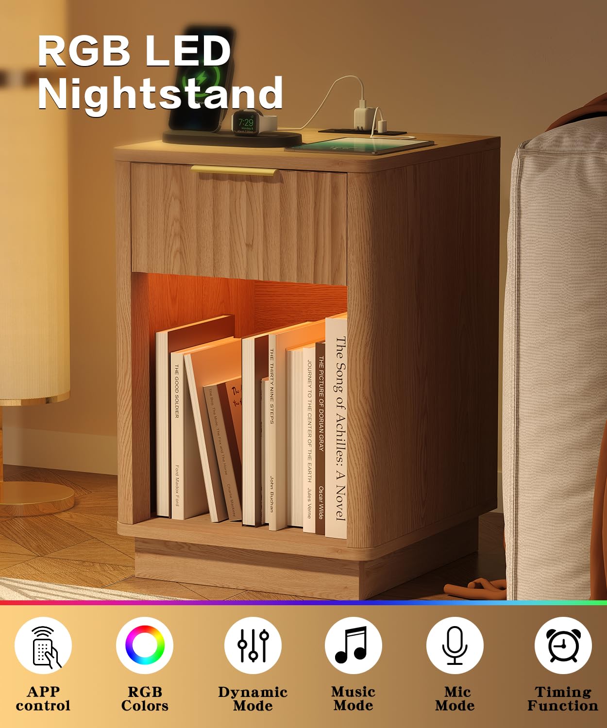 Akxomel fluted nightstand anti-tip design ensures stability for families.