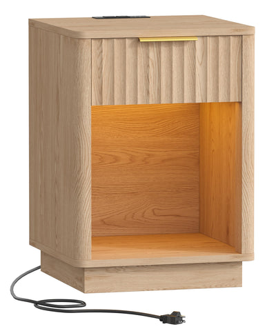 Akxomel fluted nightstand natural oak finish fits bedrooms.