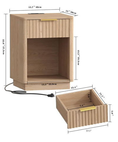 Akxomel fluted nightstand charging station keeps devices within reach.