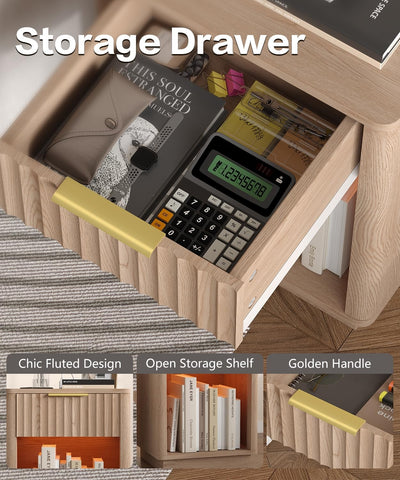 Akxomel fluted nightstand drawer storage keeps small items organized.