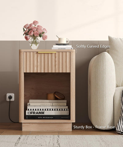 Akxomel fluted nightstand LED light provides ambient room glow.