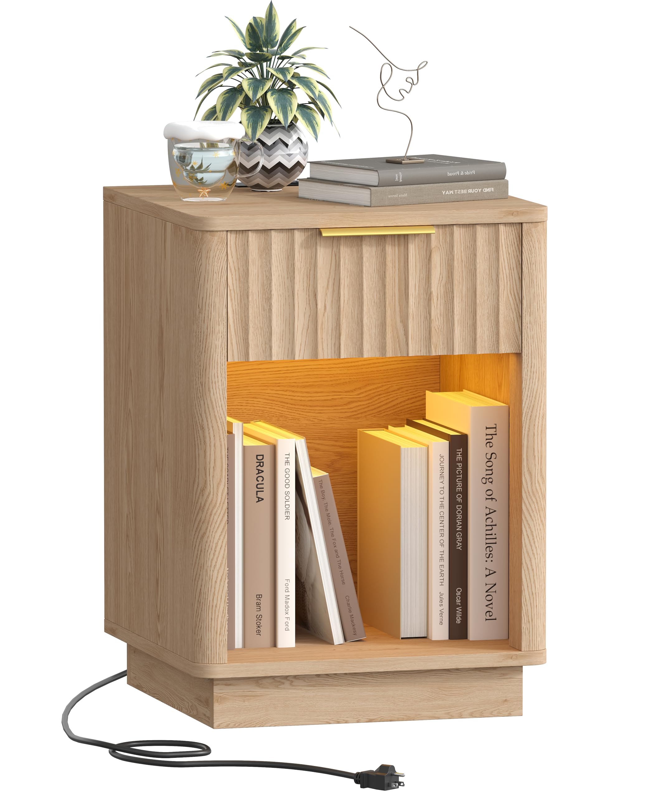 Akxomel fluted nightstand wave panel adds elegance with accessible storage.