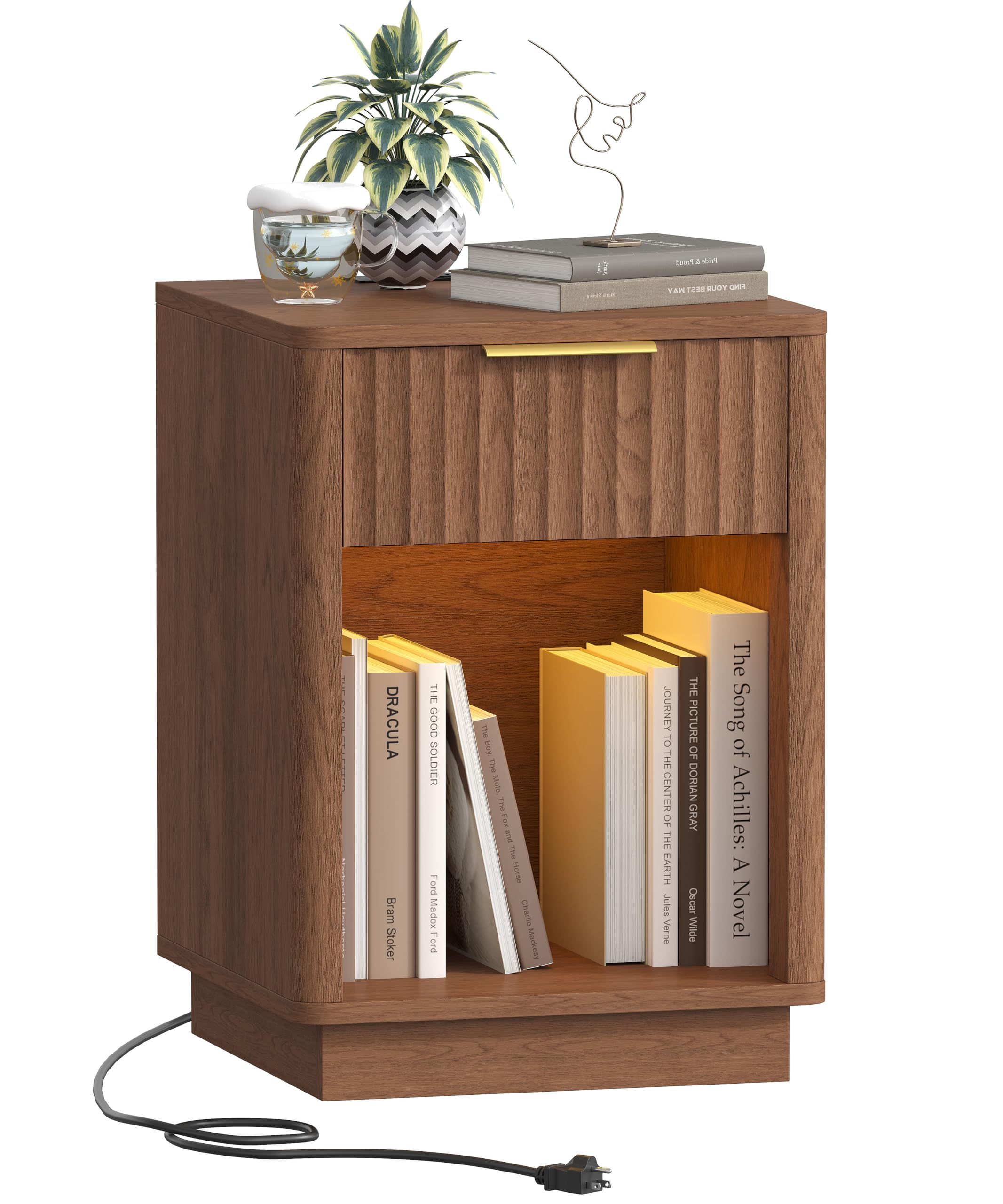 Akxomel fluted nightstand with wave pattern walnut adds modern elegance to your bedroom