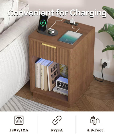 Akxomel nightstand built-in drawer offers discreet bedside storage