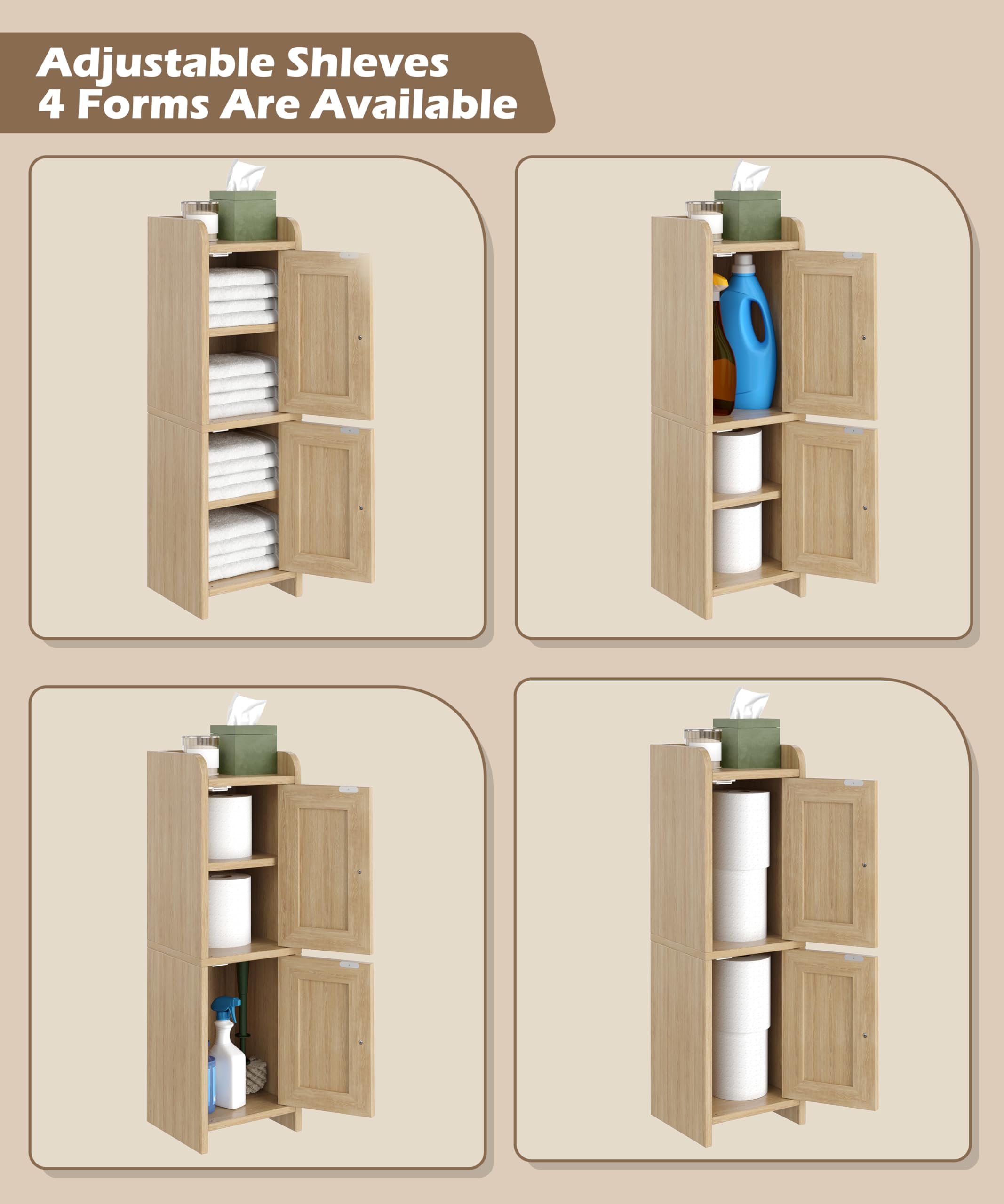 Akxomel rattan cabinet with adjustable shelves for towels and toiletries.