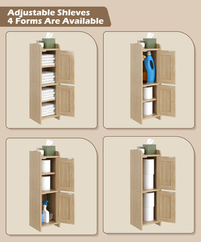 Akxomel rattan cabinet with adjustable shelves for towels and toiletries.