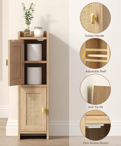 Akxomel rattan cabinet anti-tip and secure door for safety.