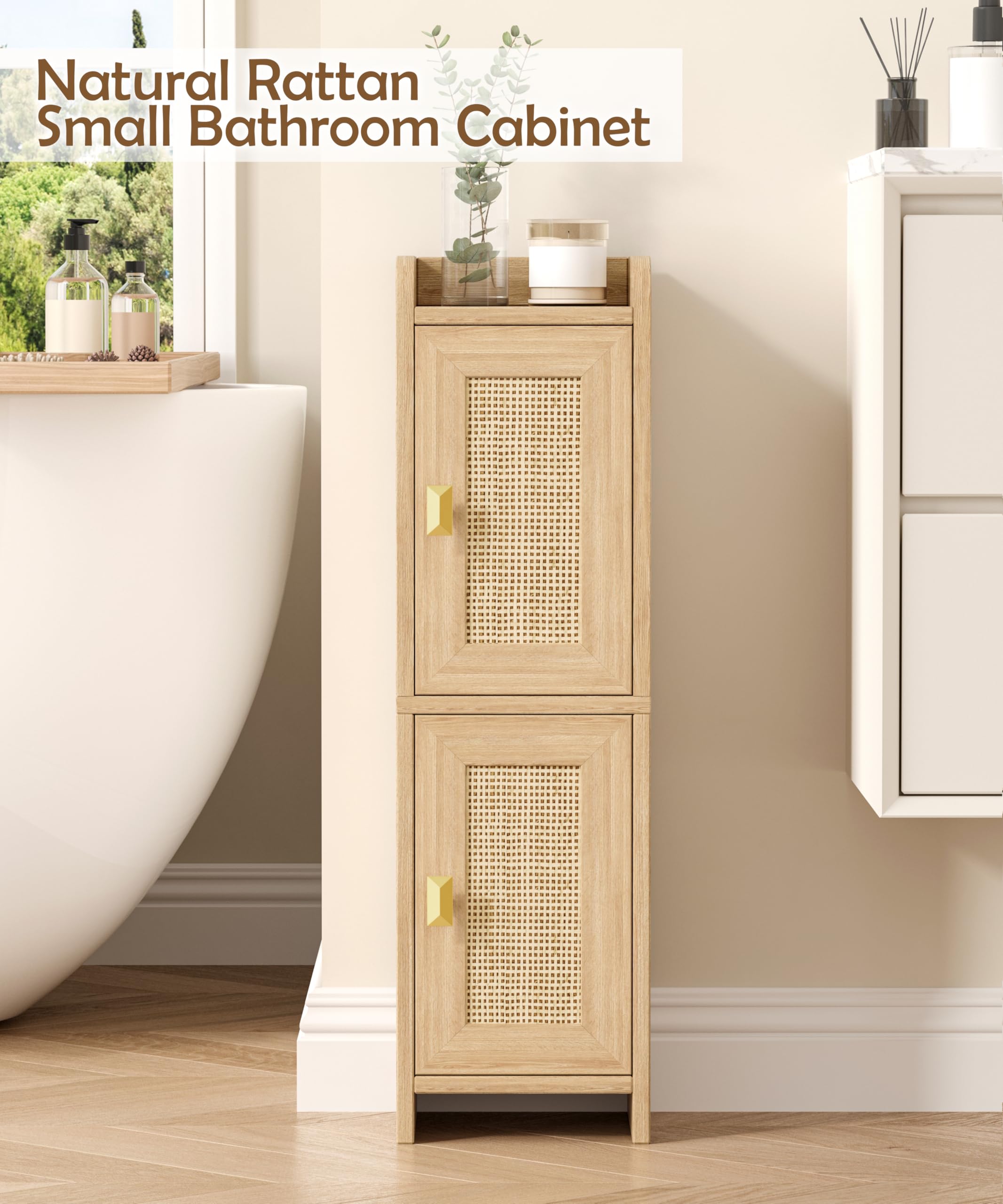 Akxomel rattan cabinet closed top panel for safe storage of essentials.