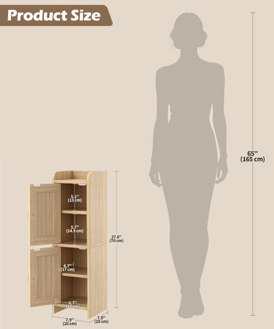 Akxomel rattan cabinet side view highlighting slim footprint for tight spaces.