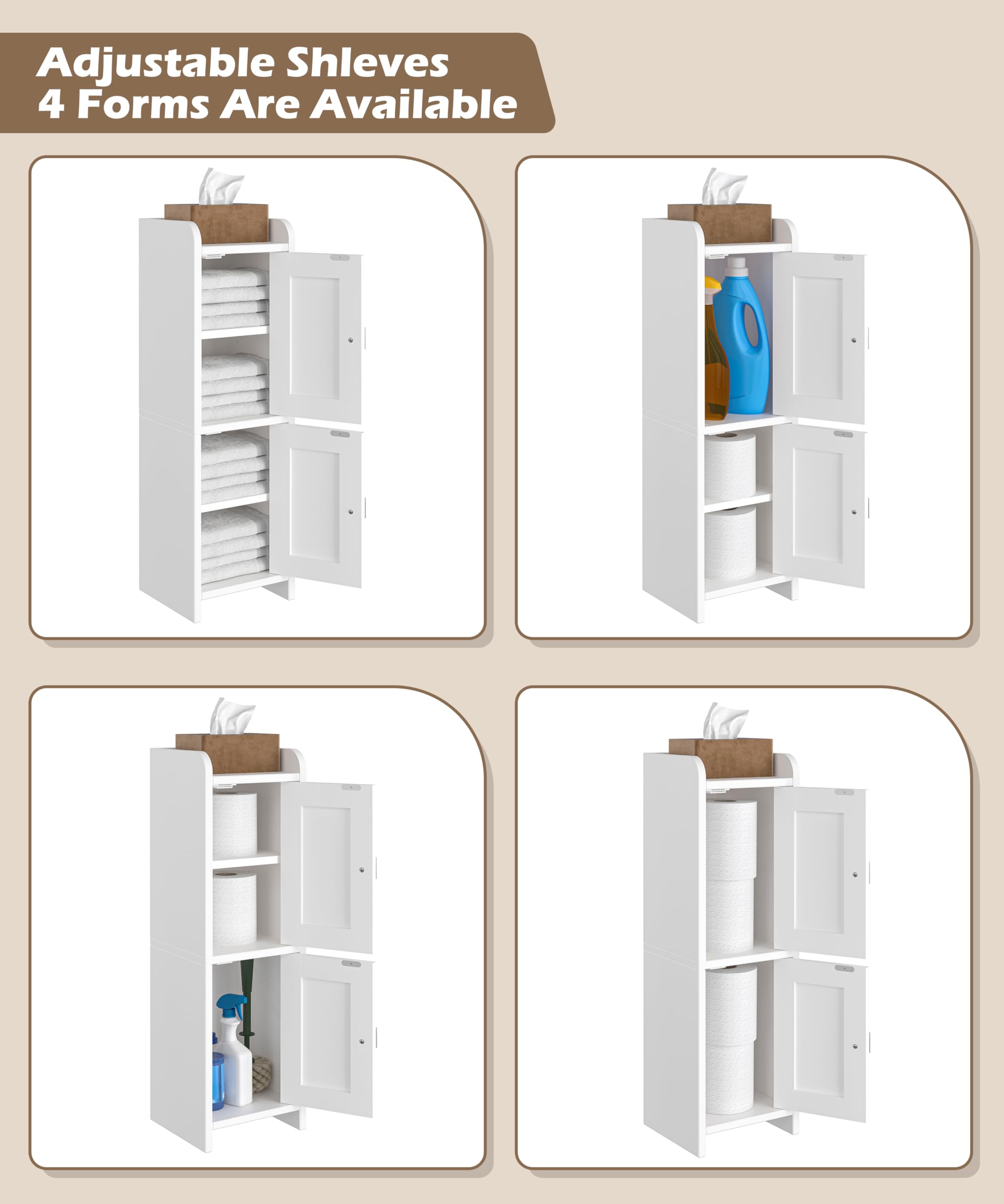 Akxomel anti-tip device stabilizes the cabinet in tight spaces.
