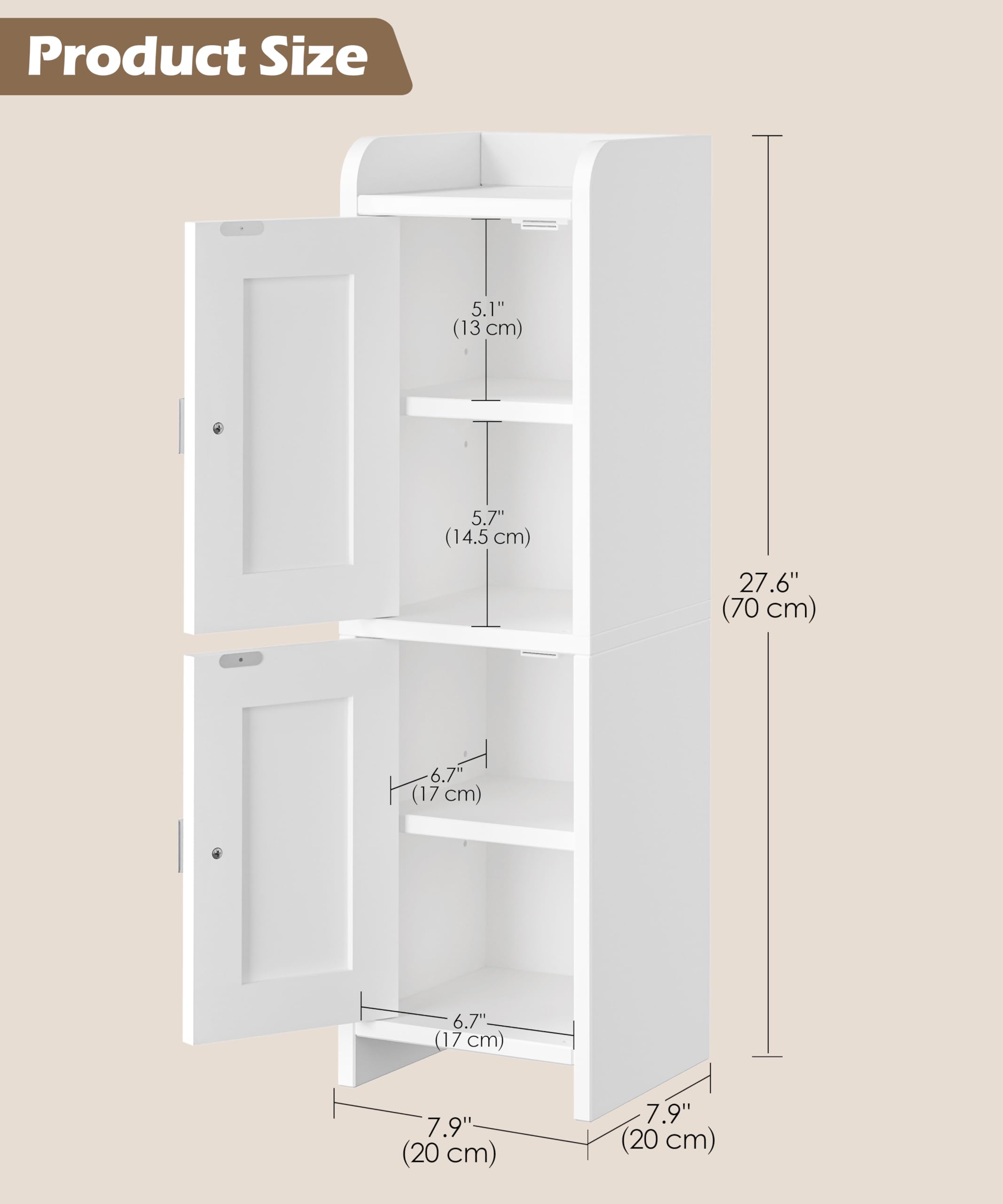 Akxomel cabinet side view highlighting compact footprint for corners.