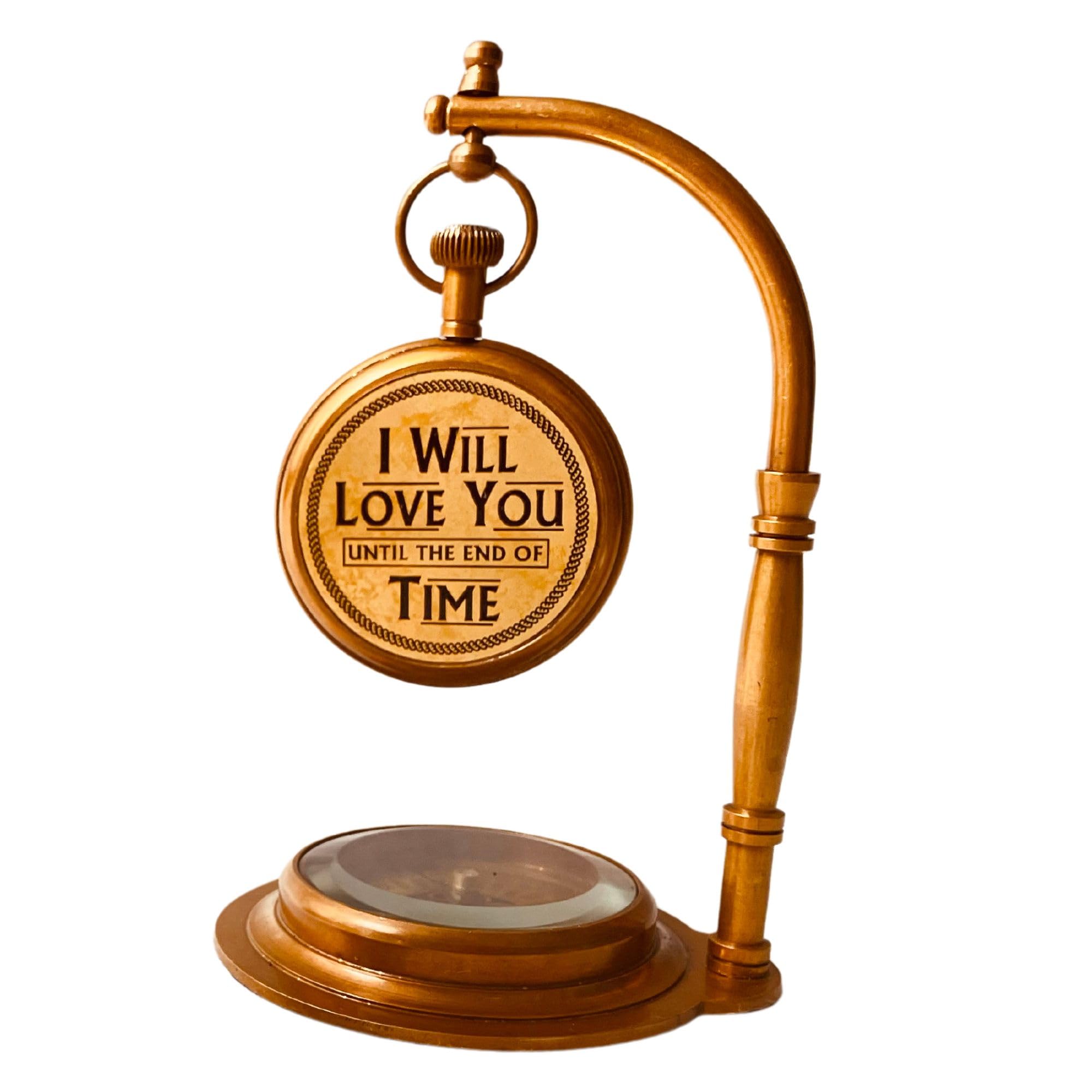 ALADEAN brass table clock with compass gift-ready presentation, perfect anniversary gift.