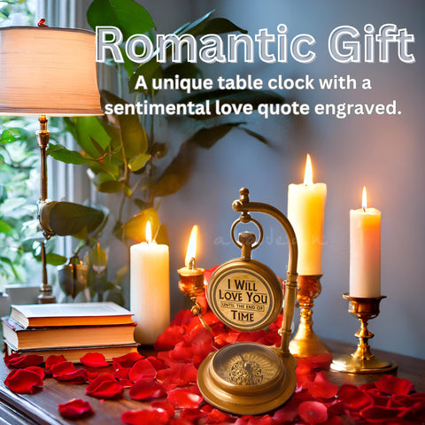 ALADEAN brass table clock with compass quartz movement, ensures reliable timekeeping.