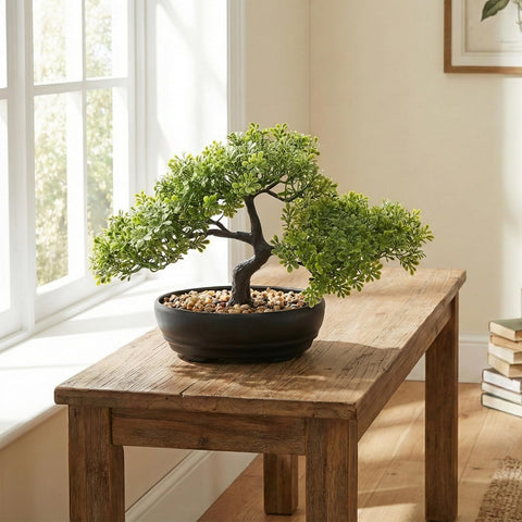 ALAGIRLS artificial bonsai tree features frost pot for refined display