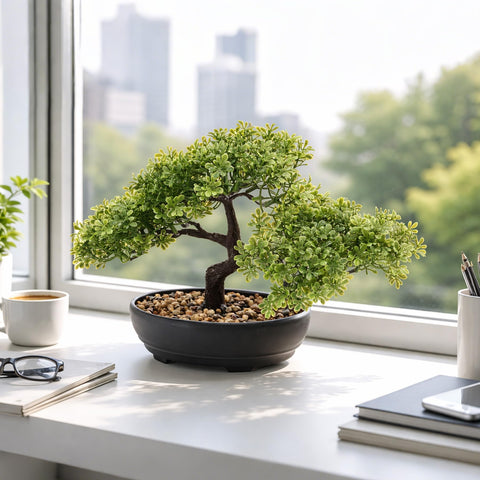 ALAGIRLS office-decor bonsai collection enhances shelves and counters