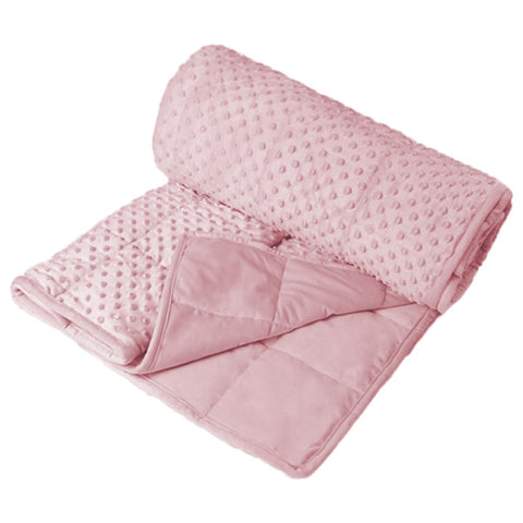ALANSMA 36x48 pink weighted blanket on bed for night use and easy layering.