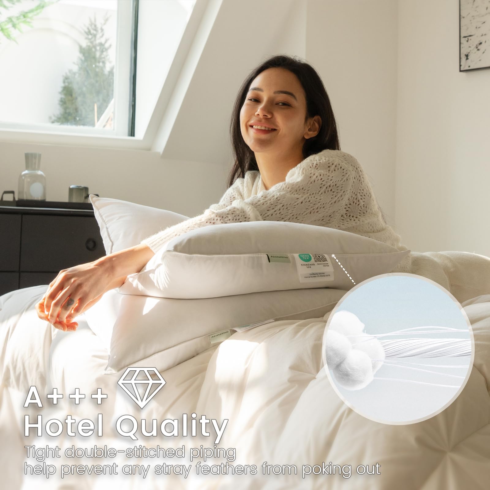 Alanzimo king-size pillow on bed demonstrating generous 20x36 dimensions
